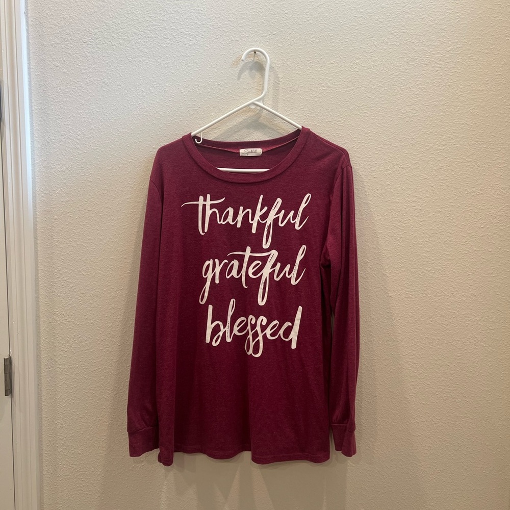 (⭐️4/$15) Spadehill Maroon “Thankful Grateful Blessed” Long Sleeve Shirt Size XL